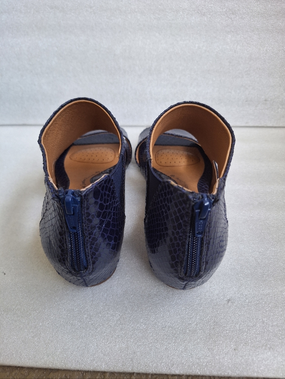 NWOB Sofft Navy Blue Snakeskin Print Back Zip Sandals 8.5M 1096463 - Picture 6 of 10